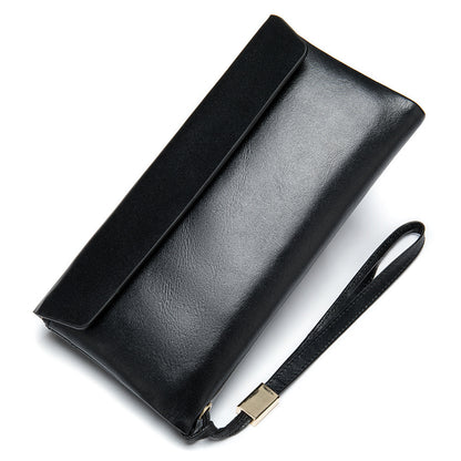 Men's Long Wallet Retro Genuine Cowhide Leather Large Capacity Card Holder RFID Anti-Theft Business Clutch Bag 