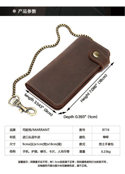 Men's long wallet cowhide genuine leather chain anti-theft clutch bag men's wallet 