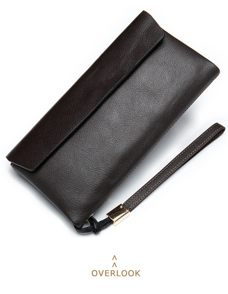 Men's Long Wallet Retro Genuine Cowhide Leather Large Capacity Card Holder RFID Anti-Theft Business Clutch Bag 