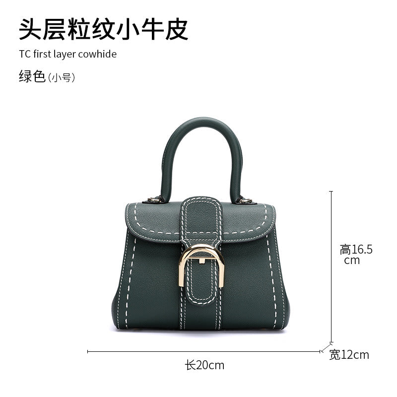 Cowhide bag genuine leather bag fashion trend horseshoe buckle ladies handbag hand-stitched diagonal shoulder bag