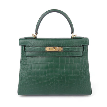 Hand-stitched wax thread ladies bag matte crocodile leather women bag fashion handbag Kelly bag