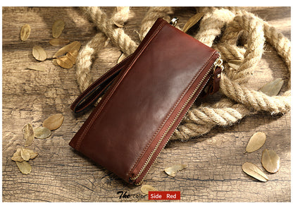 Men's long wallet made of genuine cowhide leather OL commuting large capacity zipper clutch bag 