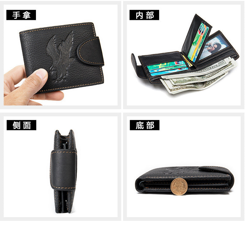 Men's short wallet genuine cowhide leather hawk unique fashion card bag wallet for men 