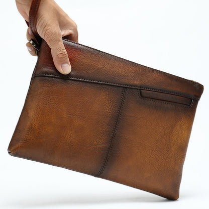 Men's Clutch Bag, Cowhide Genuine Leather, Large Capacity, Retro Fashion, Men's Handbag 