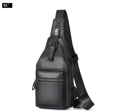 Men's bust bag cowhide genuine leather sports casual crossbody bag 