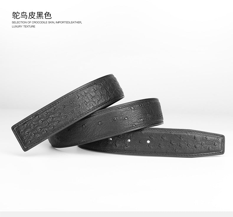 Width 3.8cm Ostrich Skin Genuine Leather Men's Belt Casual Plate Buckle Needle Buckle Men Belt No Buckle 