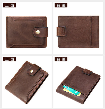 Men's short wallet genuine cowhide leather retro rfid card bag men's wallet