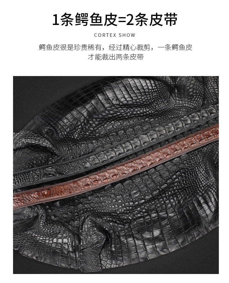 Siamese Crocodile Skin Men's Belt Genuine Leather Dragon with Smooth Buckle Fashion Casual Business Belt 