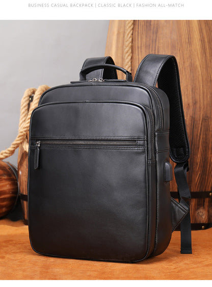 Men's backpack genuine cowhide leather business large capacity off-road travel computer bag 