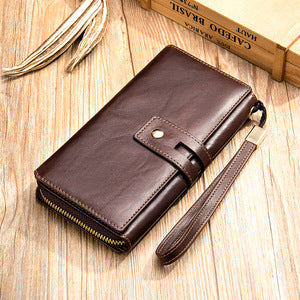 Men's long wallet, large capacity wallet, genuine cowhide leather, zipper clutch bag, handbag for men 