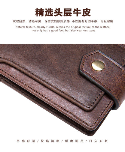 Men's short wallet genuine cowhide leather retro rfid card bag men's wallet