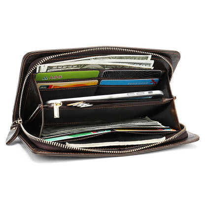 Men's long wallet cowhide clutch bag business casual fashion retro card holder men's wallet 