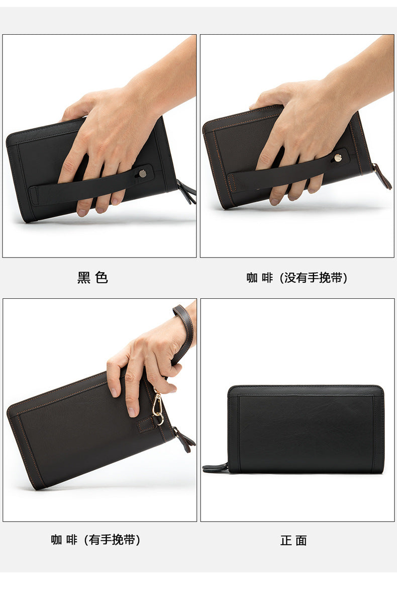 Men's long wallet genuine cowhide leather clutch bag business multifunctional zipper men's wallet 