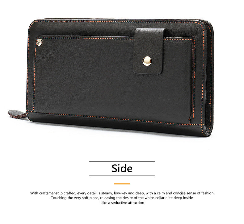 Men's long wallet cowhide clutch bag business casual fashion retro card holder men's wallet 