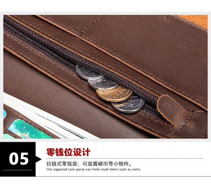 Men's Long Wallet RFID Clutch Bag Crazy Horse Retro Card Holder Men's Wallet Card Bag 