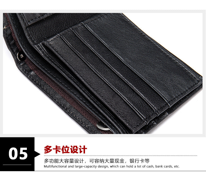 Men's short wallet genuine cowhide leather retro multifunctional men's wallet 