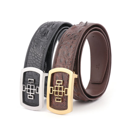 Crocodile Skin Men's Belt Fashion Plate Buckle Genuine Leather Men's Belt 