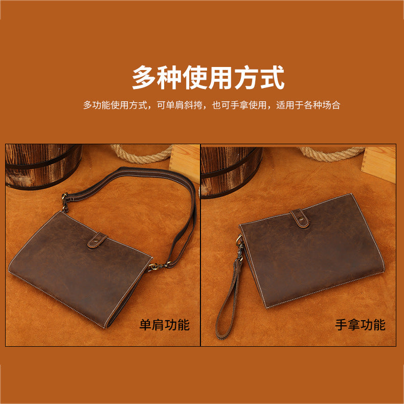 Men's Wallet Genuine Cowhide Leather Retro Crossbody Shoulder Bag Multifunctional Large Capacity Clutch Bag Men's Wallet 