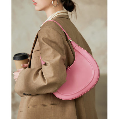 Genuine leather armpit bag women crossbody bag fashionable luxury cowhide shoulder bag half moon bag