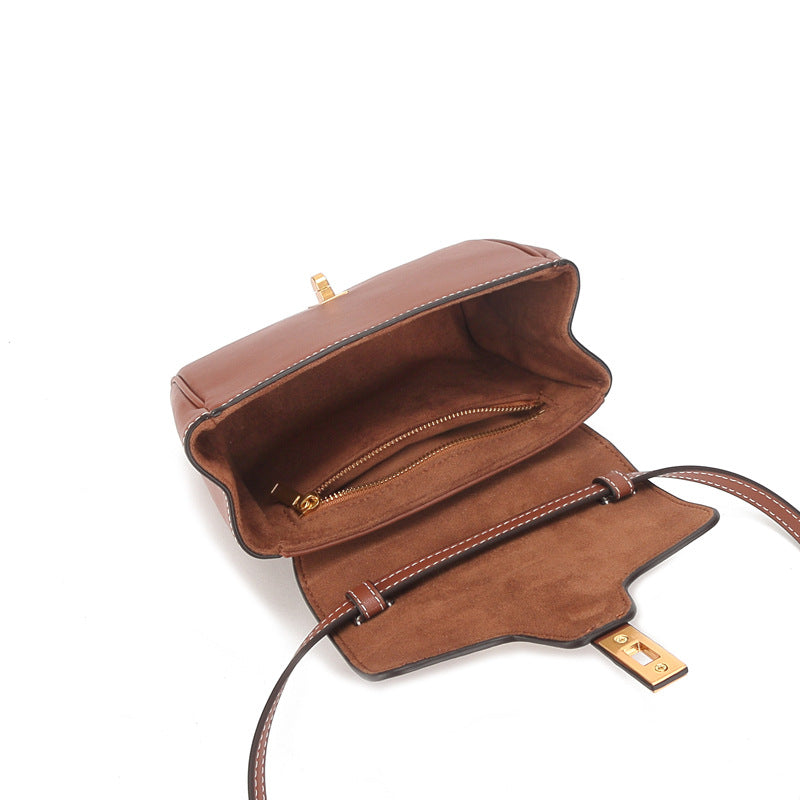 Retro style genuine leather women's bag Pure color shoulder bag crossbody bag Goes with anything