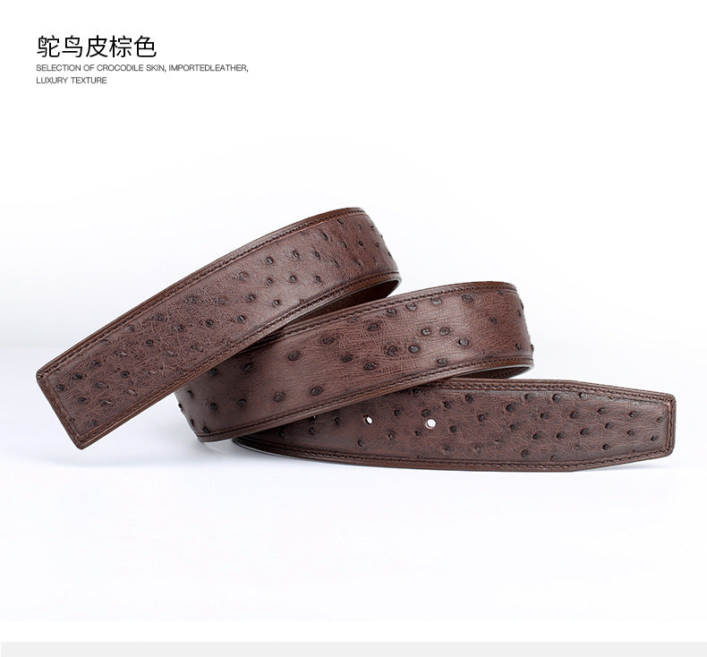 Width 3.8cm Ostrich Skin Genuine Leather Men's Belt Casual Plate Buckle Needle Buckle Men Belt No Buckle 