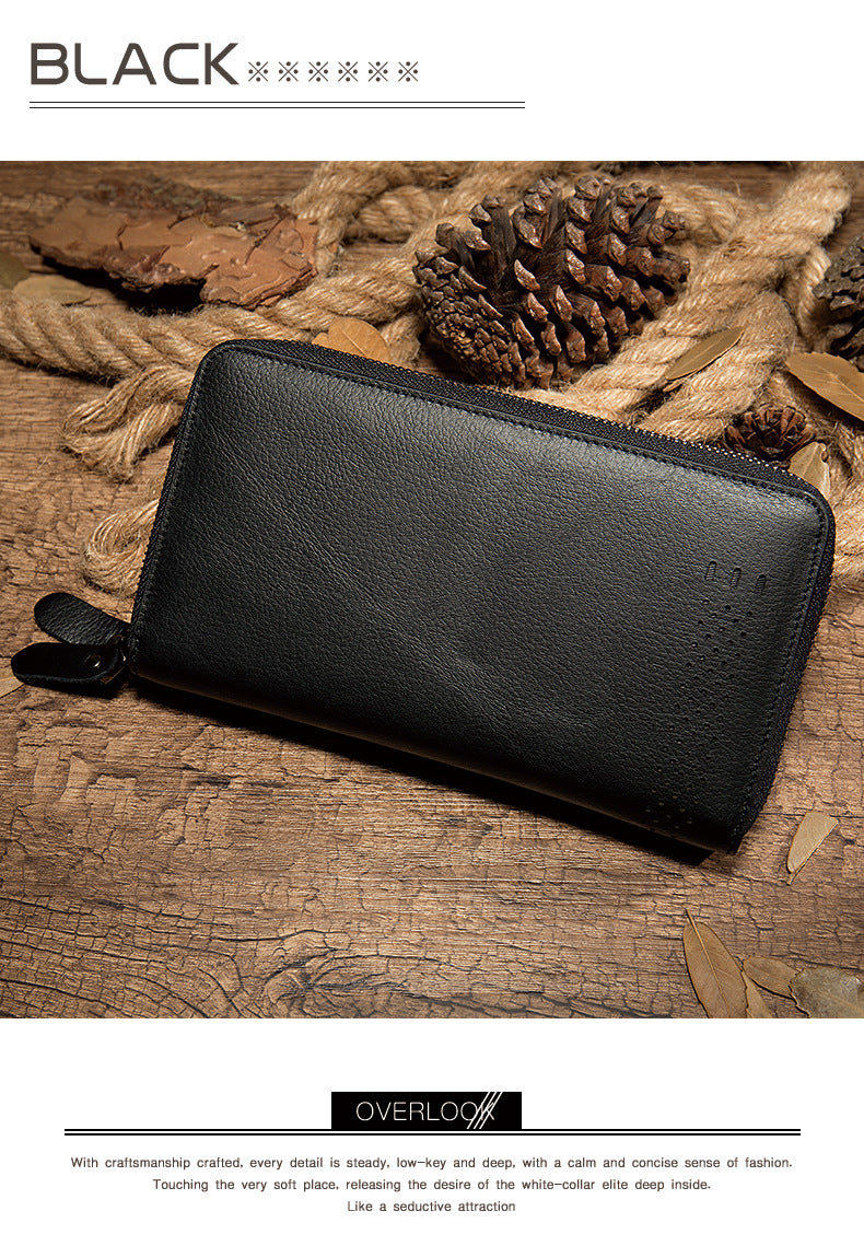 Men's long wallet made of genuine cowhide leather Korean fashion business clutch bag men's wallet card bag 