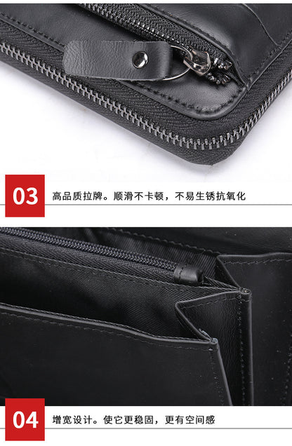 Men's wallet genuine cowhide leather clutch bag large capacity card holder wrist bag for men 