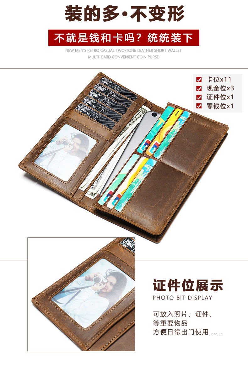 Men's long wallet handmade retro clutch bag coin holder wallet for men 