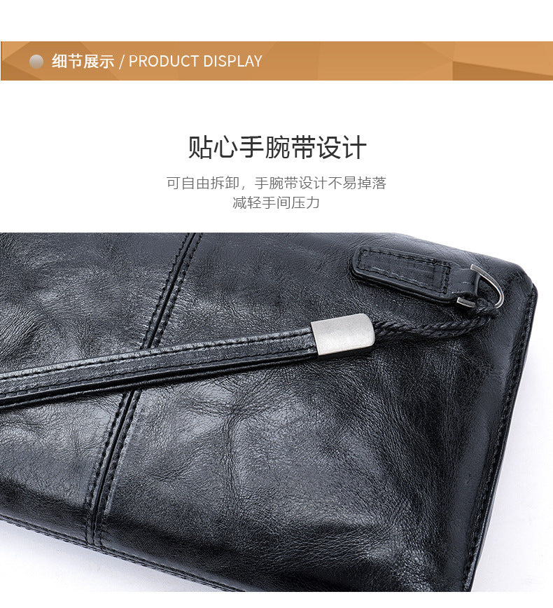 Men's Clutch Bag Genuine Cowhide Leather Quality Fashion Men's Wrist Bag Handbag