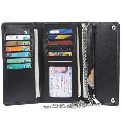 Men's Long Wallet, Cowhide, Genuine Leather, Retro Chain, Multi-Card Holder, Anti-Theft Wallet, Men's Wallet Wrist Bag 