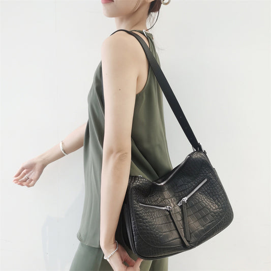 Crocodile pattern large capacity shoulder bag genuine leather ladies bag stylish shoulder bag tote bag 