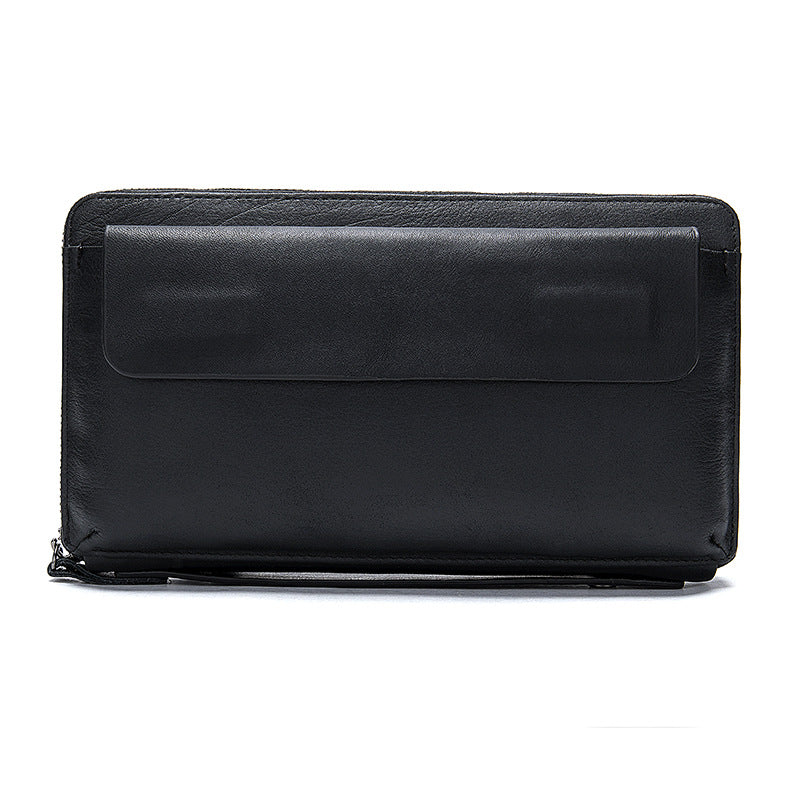 Men's long wallet card holder RFID anti-theft brush cowhide genuine leather zipper men's wallet 