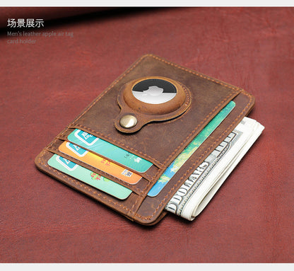 Men's Wallet Cow Leather Airtag Tracker Card Bag Anti-Theft RFID Retro Men's Wallet 