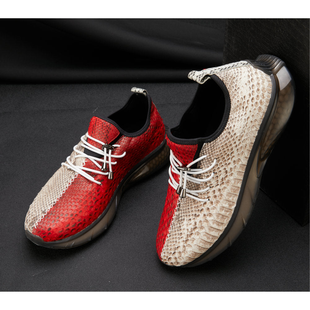 Python Skin Genuine Leather Men's Sneakers Sports Casual Fashion Coconut Shoes 