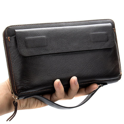 Men's long wallet card holder RFID anti-theft brush cowhide genuine leather zipper men's wallet 