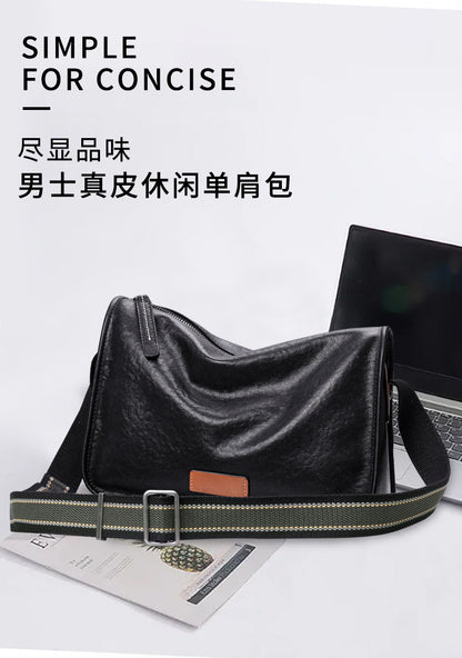 Men's Shoulder Bag Genuine Cowhide Leather Fashion Casual Commuting Crossbody Bag 