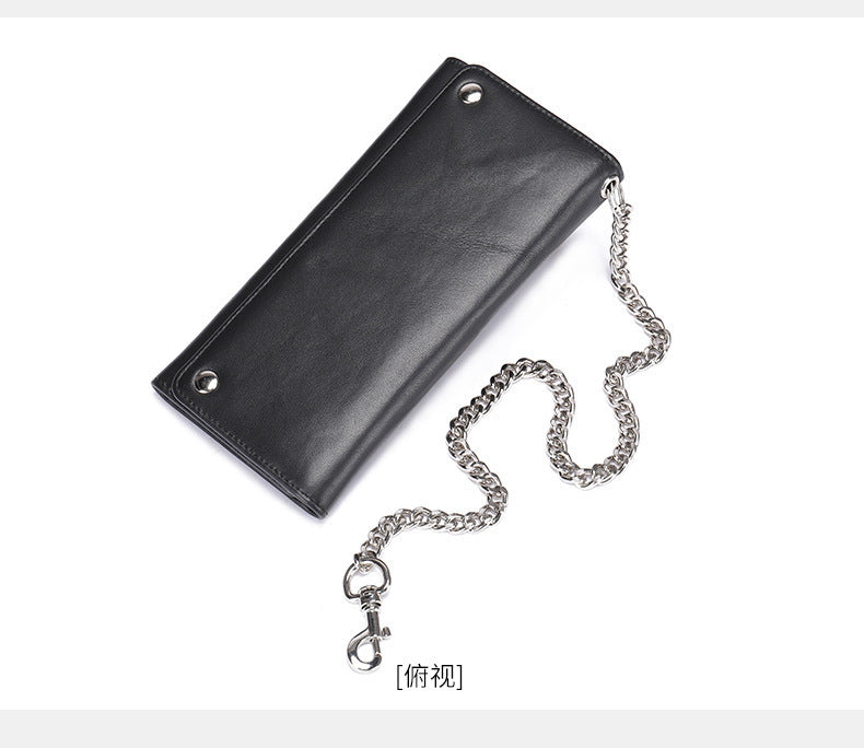 Men's Long Wallet, Cowhide, Genuine Leather, Retro Chain, Multi-Card Holder, Anti-Theft Wallet, Men's Wallet Wrist Bag 