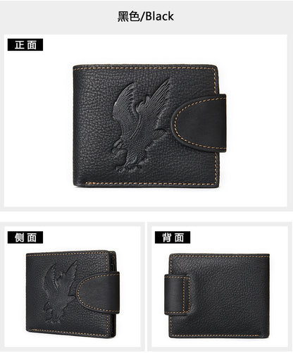 Men's short wallet genuine cowhide leather hawk unique fashion card bag wallet for men 