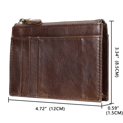 Men's wallet made of genuine cowhide leather, portable coin purse, anti-theft brush, card bag for men 