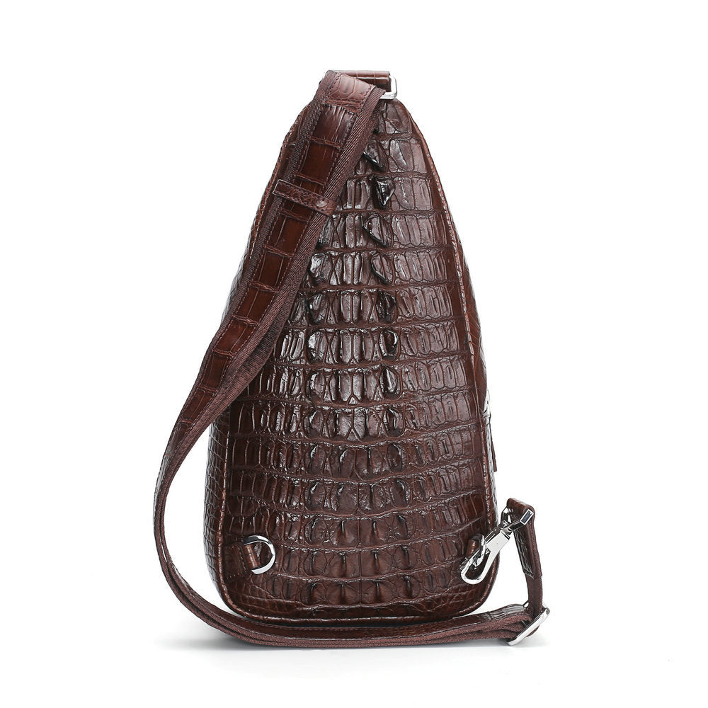 Men's Bust Bag Crocodile Skin Genuine Leather Large Capacity Outdoor Sports Backpack Casual Fashion Waist Pouch 