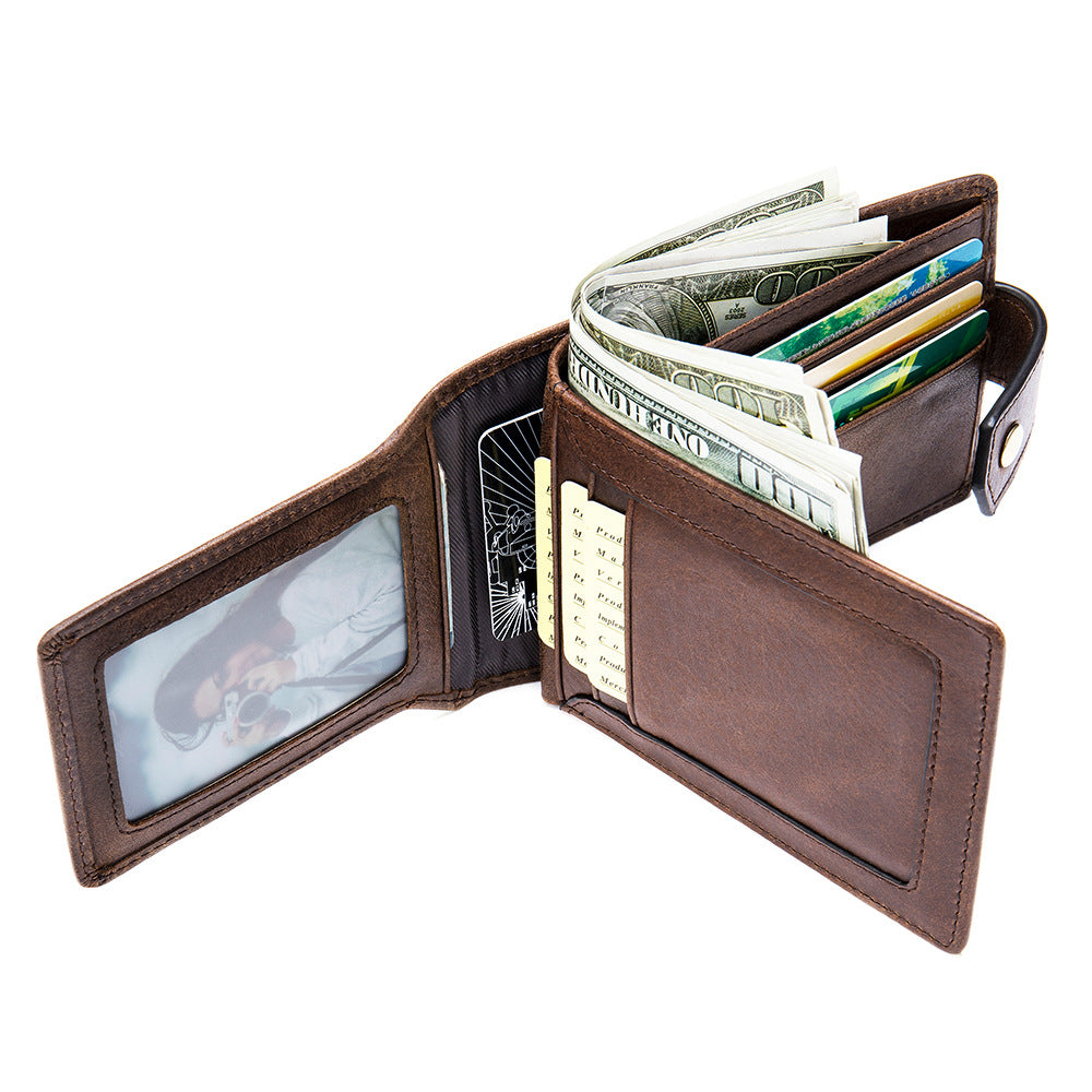 Men's short wallet genuine cowhide leather retro rfid card bag men's wallet