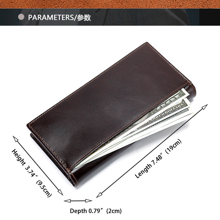 Men's long wallet, genuine cowhide leather, coin purse, card holder, business wallet for men 