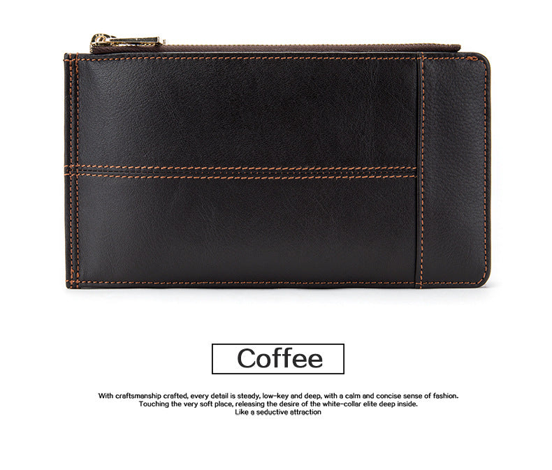 Men's long wallet made of genuine cowhide leather large capacity clutch bag Korean fashion unique zipper men's wallet 