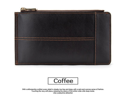 Men's long wallet made of genuine cowhide leather large capacity clutch bag Korean fashion unique zipper men's wallet 