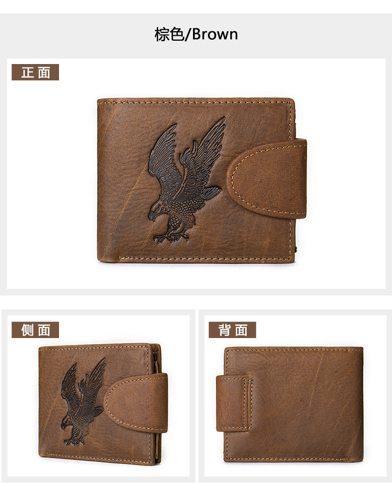 Men's short wallet genuine cowhide leather hawk unique fashion card bag wallet for men 