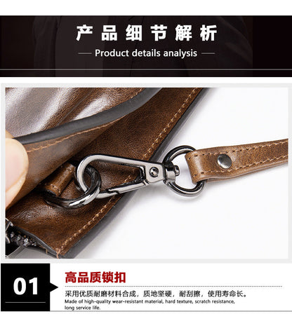 Men's Clutch Bag Genuine Cowhide Leather Handbag Business Vintage Men's Wrist Bag 