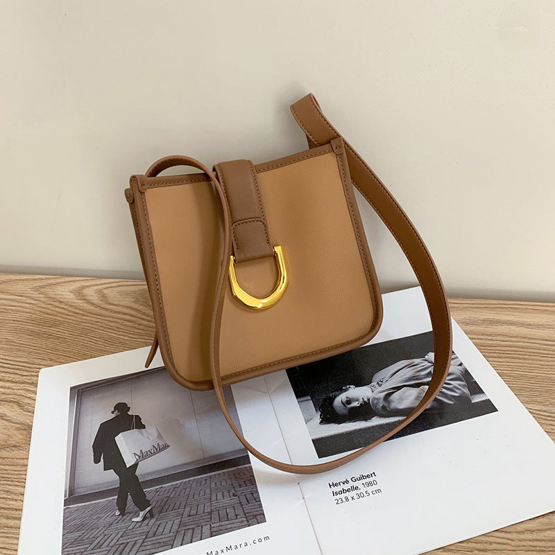 Women's genuine leather bucket bag, stylish cowhide crossbody bag, large capacity shoulder bag, goes with anything