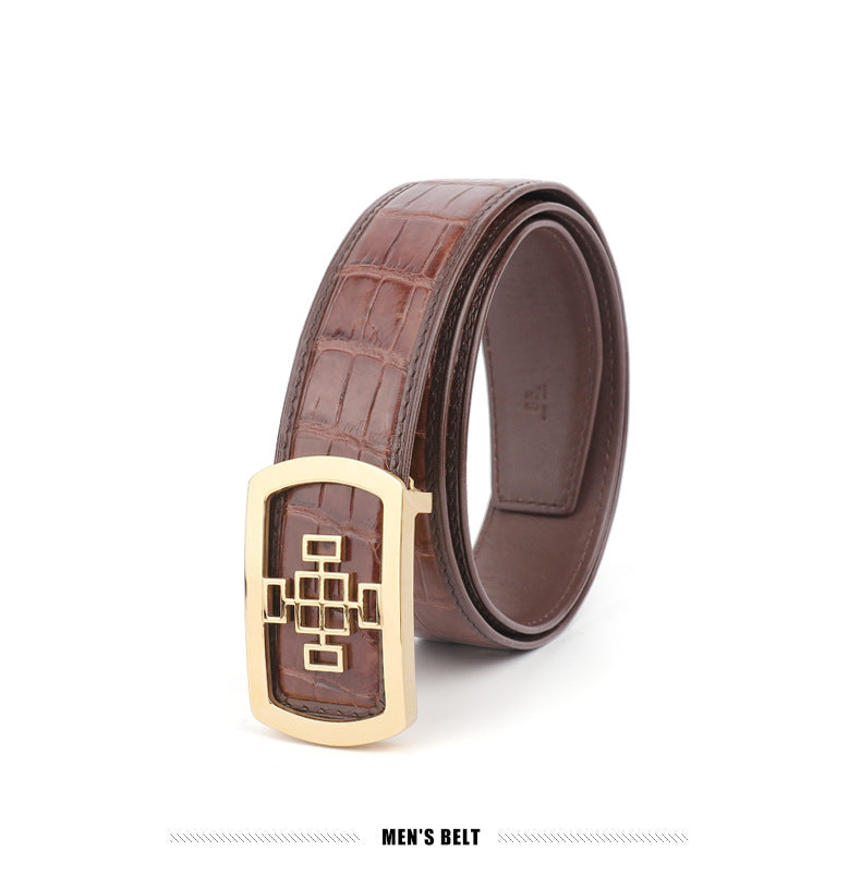 Crocodile Skin Men's Belt Fashion Plate Buckle Genuine Leather Men's Belt 