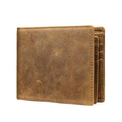 Men's short wallet cowhide genuine leather retro casual anti-theft wallet 