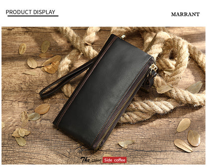 Men's long wallet made of genuine cowhide leather OL commuting large capacity zipper clutch bag 